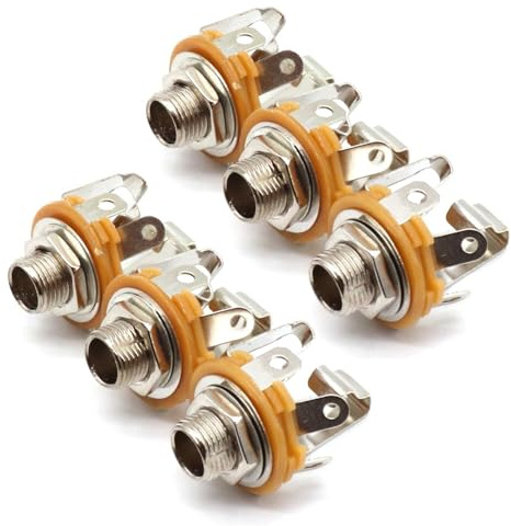 DESINIK 6.35mm (1/4 inch) Stereo TRS Female Panel Mount Jack Socket - 6 Pack, Nickel Plated Audio Adapter Connector for Amplifier, Speaker, microphone, Guitar Pedal Board