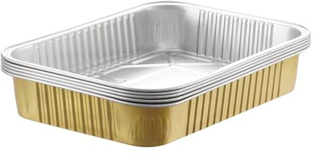 BondOnLum Aluminum Foil Pans, Heavy Duty Aluminum Pans, Disposable Aluminum Pans,Gold Foil Pans, Deep Container for Heating, Baking, Cooking, BBQs, Parties,Storing,Catering (1200ml/40.5oz 5 Pack)
