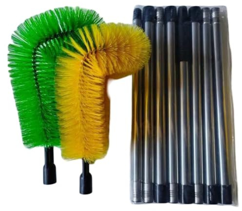 Brosse de nettoyage extensible de 3,2 m pour gouttière - Outil de nettoyage télescopique avec perche d'extension multi-sections pour l'entretien du toit et l'élimination des débris - Design alternatif