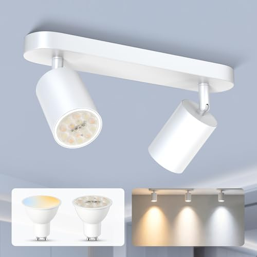ALUSSO LED Deckenstrahler 2-flammig inkl. GU10 Leuchtmittel | 5W, 1200lm, 3CCT, Abnehmbarer GU10 Wandstrahler, Weiß, 1er Set