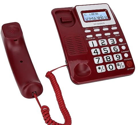 Ausla Telefono Cablato, Materiale ABS, Design a Doppia Interfaccia, ID Chiamante, Altoparlante per Uso Domestico e in Ufficio (rosso)