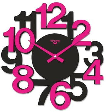 VIRTIME Orologio da parete, Orologio a muro con numeri grandi, orologio particolare diametro 35 bicolore (Nero e Rosa)