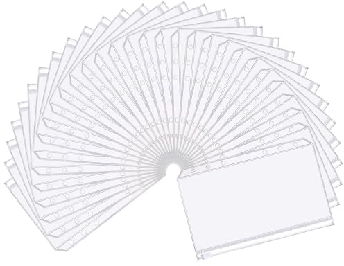 30 Stück A6 Ringmappe Reißverschluss Prospekthüllen, Durchsichtige Dokumententaschen für Fotos, Rechnungen, Notizen und Karten, Praktischer Organizer, Wasserdicht Zip