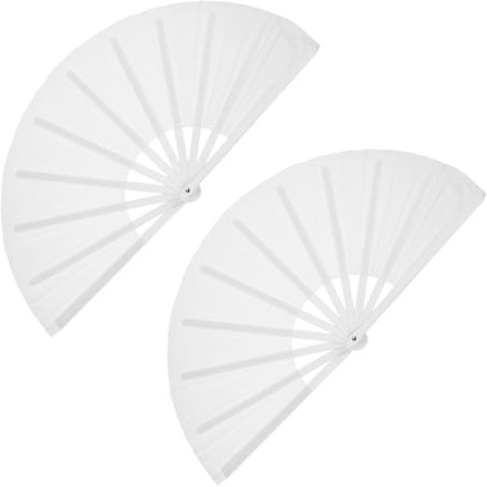 sourcing map 2Pcs Large Folding Hand Rave Fan, Decorative Handheld Folding Hand Clacking Fan for Line Dancing Festival Party Performance Decoration, White