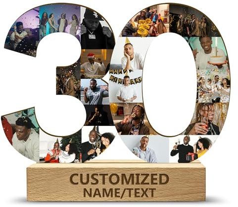 Collage Foto Personalizzate 1-99 Età Numero, Cornice Personalizzata con Foto per 30 anni Compleanno Donna Uomo, Anniversario Compleanno Decorazioni 30 anni, Idea Regalo Compleanno Anniversario