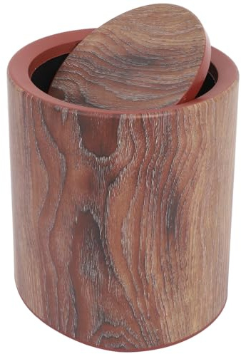 HAKIDZEL Cubo de Basura con Diseño de Imitación Madera, Plástico Resistente, Capacidad Moderada y Tapa Abatible Adecuado para Uso Doméstico en Cocina o Baño