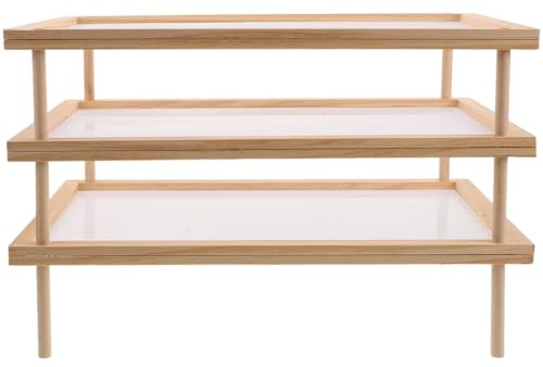 HYTROVE Secador de Pasta de Madera Apilable Rectangular con 3 Niveles para Secado de Hierbas y Pasta en Encimeras de Cocina Compactas