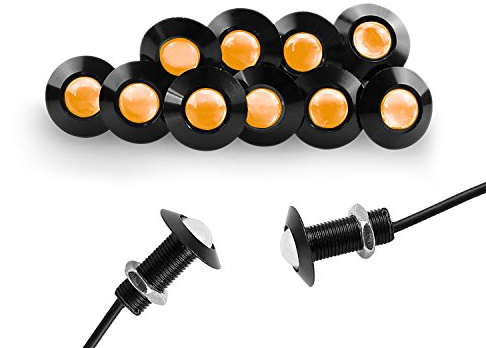 CARLITS Oeil D'aigle Led, 10PCS Feux De Jour Ultra Mince Feux Arrière DRL Ampoules 12V Brouillard Ampoules de Marqueur de Sauvegarde de Queue DIY Pour Voiture Moto (Jaune, Coque Noire)