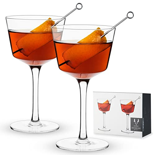Viski Nick and Nora Glasses, Stemmed Drinkware, Premium Crystal Cocktail Glasses, Cocktail Coupe Glasses, Home and Bar Glass cups, Set of 2, 4oz