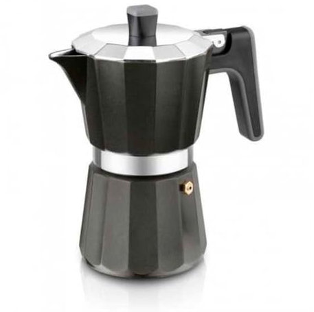 BRA 09280 Cafetera Italiana Inducción, Aluminio, Negro, 6 tazas