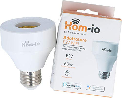 Hom-io | Adattatore Smart Wi-Fi Intelligente per Lampadina E27 dimmerabile, Hom-WiFi-Adapter Hom-io, Controllo Remoto con APP, con Alexa o Google Home
