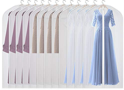 Univivi 12 Stück Kleidersack 60 x 152 cm, Kleidersäcke Kleiderhülle mit Reißverschluss, Transparentkleiderschutzhülle Lang für Abendkleid, Anzüge, Mäntel, Kleider, Hemden