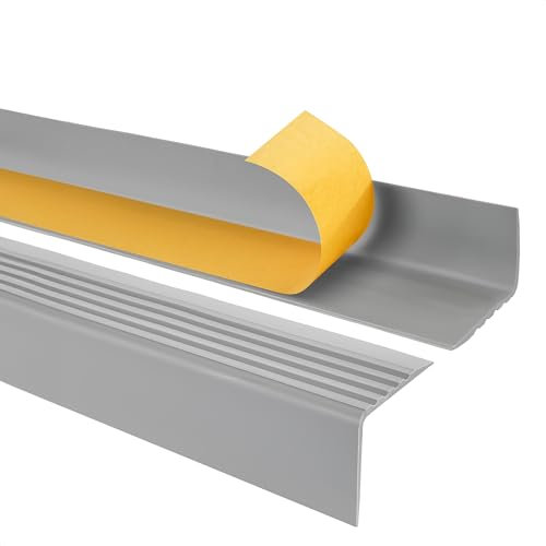 Quest Stair Edge Profile Self-Adhesive PVC Plastic Stair Edge Protection 50 x 42 mm Grey 150 cm