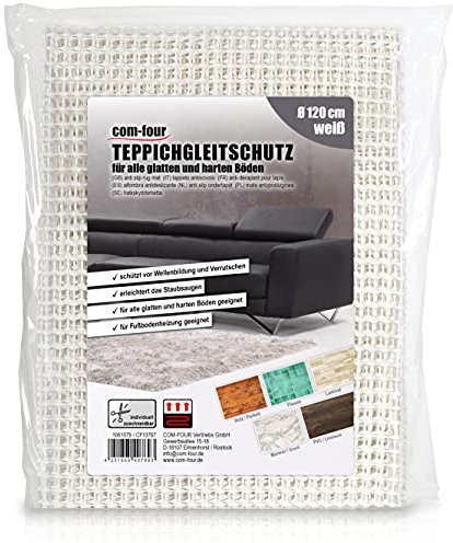 COM-FOUR® Tappetino antiscivolo per tappeti, tappezzerie, tovaglie - sottotappeto Ø 120 cm - ferma tappeto - tappetino adesivo antiscivolo bianco - tappetino per cassetti tagliabile