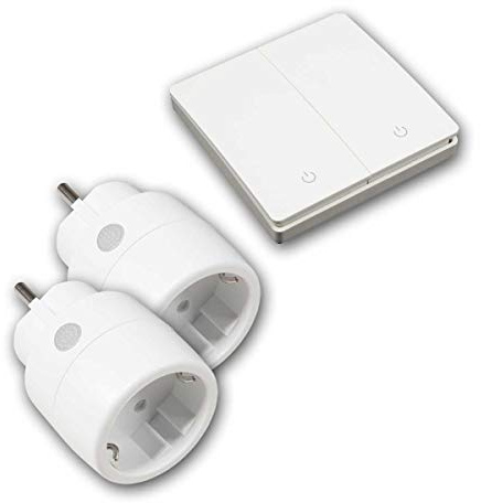 McPower Funk-Schalter Set KINETIC 2x Steckdose + Wandschalter, 2-fach, Weiß, batterielos, 433,92 MHz, automatisch