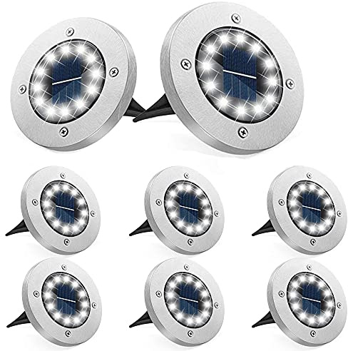Bzavor 8 Stück Solar Bodenleuchten Aussen, 12 LEDs Solarlampen für Außen Garten Wetterfest,3000K Kaltweiß Led Solar Gartenleuchten, Solarlampen für Rasen Auffahrt Gehweg Patio Garden
