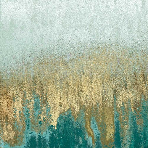Leinwandrahmen, mit amerikanischer Box, blaugrüne Hölzer in Gold II Gonzalez Roberto, abstraktes quadratisches Kunstdruck, blaugrüne Hölzer in Gold, abstrakter Schweberahmen, 61 x 61 cm