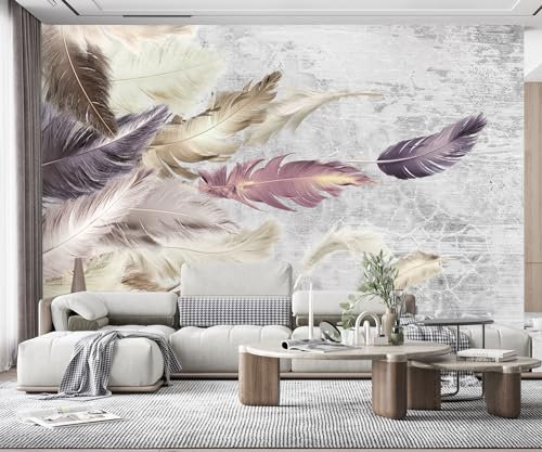 Fototapete 3D Effekt Tapete Zement Textur Feder Bunt Tapeten Kinderzimmer Vliestapete Wandbilder Schlafzimmer Wanddeko Wohnzimmer