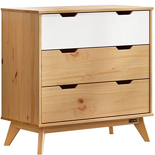 Casaria® Kommode 3 Schubladen 80x79x40 cm FSC®- Zertifiziert Kiefer Massiv Natur Holz Wohnzimmer Schlafzimmer Diele Möbel Sideboard Highboard Anrichte
