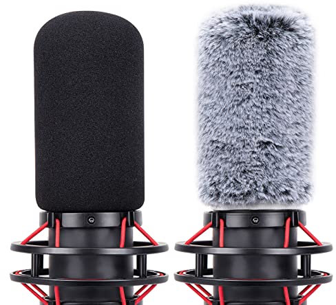 HyperX QuadCast Popschutz Satz - Schaumstoff & Fell-Windschutz, Professioneller Mikrofon Windschutz Schallschutz Kompatibel mit HyperX QuadCast S Mic von YOUSHARES
