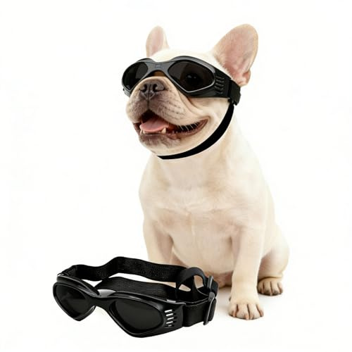 NAMSAN Dog Goggles for Small to Medium Dogs, Dog Sunglasses UV Protection for Medium Dogs Outdoor Cycling Driving, Small Puppy Glasses Dog Eye Protection, Anti-Fog Windproof, Adjustable, Black