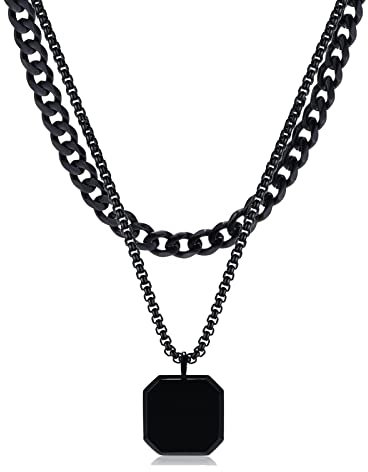 TempBeau Halskette Herren Geometrisch Panzerkette Schwarz Kette für Männer Edelstahl Minimalistisch Geschichtet Halskette für Damen Herren Schmuck Geschenk