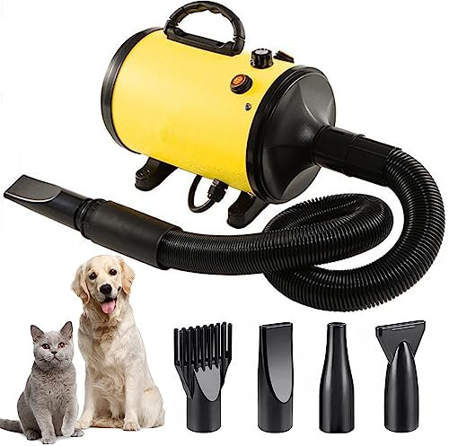 Soffiatore per Cani, Asciugacapelli per Cani 2800W, Asciugatore per Cani, Asciugacapelli per Toelettatura Animali velocità e Temperatura Regolabili, Phon Asciuga Cane con 4 Ugelli e Tubo Elastico