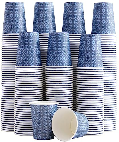 Clawsoff 300 Pack Paper Cups 8 oz, Disposable Hot/Cold Beverage Drinking Cups, 8 OZ Paper Coffee Cups, Navy Floral Coffee Cups for Party, Picnic, Travel, and Events