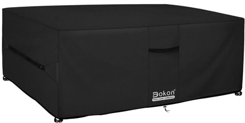 Dokon Garden Furniture Cover Waterproof, Large Outdoor Patio Table Covers | Heavy Duty Oxford, Waterproof Nano Coating, Windproof Straps & Drawstring, Hidden Vents, Anti-UV, 270x210x90cm, Black