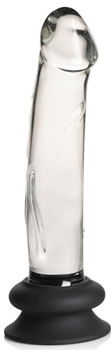 Pleasure Crystals 7 Glass Dildo with Silicone Base for Men, Women & Couples. Realistic Texture, Includes Removable Silicone Suction Cup, Ideal for Temperature Play. 2 Pieces, Clear.