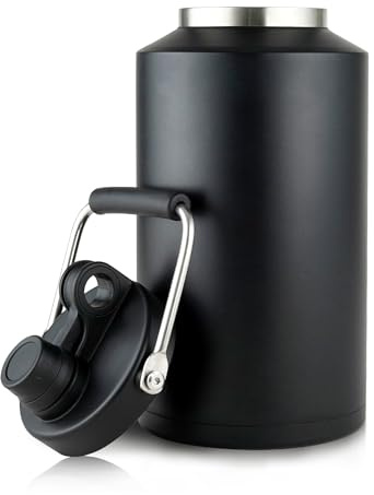 Isolierte Edelstahl-Wasserflasche, hält Eis 48 Stunden, großer Wasserkrug mit breiter Öffnung, auslaufsicher, Vakuum für Fitnessstudio, Camping und Bauarbeiten, Schwarz