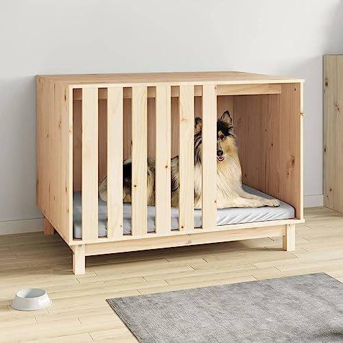 Camerina Hundehütte 100x70x72 cm Massivholz Kiefer Dog House Indoor Hundebett Mit Dach
