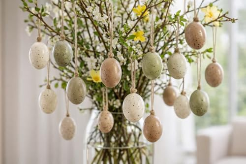 RiloStore 32 STK Ostereier zum basteln Deko Mix Pastell Farben braun grau Weiss 3cm 4cm 6cm Osterdeko Eier Kunststoff basteln o6073 Ostern Dekoeier Eier