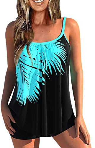 Tankini Mujer 2024 Tallas Grandes Reductor Trajes de Baño Mujer Dos Piezas Moldeador Niña Swimsuit Verano Deportivo Sexy Trikini Natacion Brasileño Arena Bañador Swimwear Negro 3XL