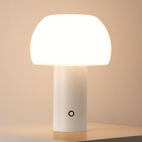 Pilz Tischlampe Weiß Mushroom Lamp Kabellos Tischleuchte Touch Dimmbar USB Aufladbar Akku Acryl Lampenschirm Nachttischlampe Ohne Kabel Leselampe LED Pilz Nachtlicht Batterie Schreibtischlampe Tragbar