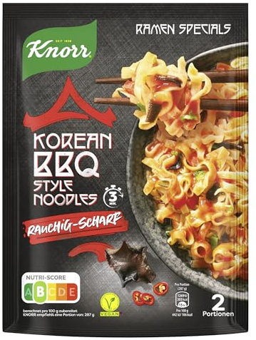 Knorr Fertiggericht Korean BBQ Style Noodles rauchig-scharfes asiatisches Nudelgericht ohne geschmacksverstärkende Zusatzstoffe 135 g