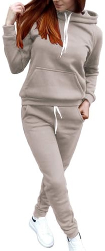 Chándal para mujer, traje deportivo para mujer, 2 piezas, traje de ocio, forro polar, sudadera con capucha, monocolor, camiseta de manga larga + pantalones largos, juego con bolsillos y cordón, ropa