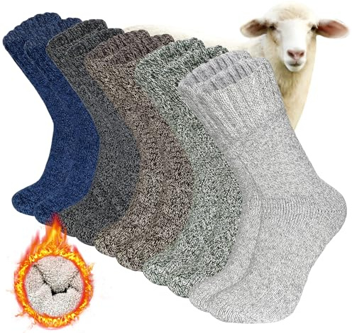 ehsbuy 5 Pairs Winter Thermal Socks Men Wool Warm Thick Knitting Soft Cozy Boots Socks Gifts Set for Ski Hiking Size UK 6-11