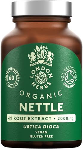 Organic Stinging Nettle Root Extract 2000mg | High Strength 4:1 Extract Stinging Nettle Supplement | 60 Vegan Capsules | Made in The UK | Sustainably Packaged & Produced