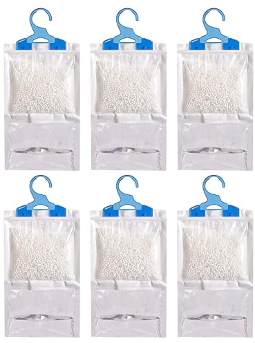 ADEPTNA Wardrobe Dehumidifier Hanging Bags - Disposable Moisture Absorber Dehumidifier Bags to Remove Damp & Condensation for Wardrobe, Kitchen, Caravan, Bedroom, Bathroom, Garage etc (PACK OF 6)