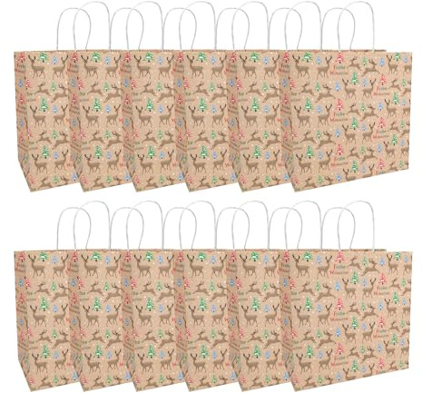 Idena 30503-12 - Geschenktüten Frohe Weihnachten, 12 Stück, Geschenktaschen in der Größe 28 x 28 x 15 cm, Papiertüten für Weihnachten