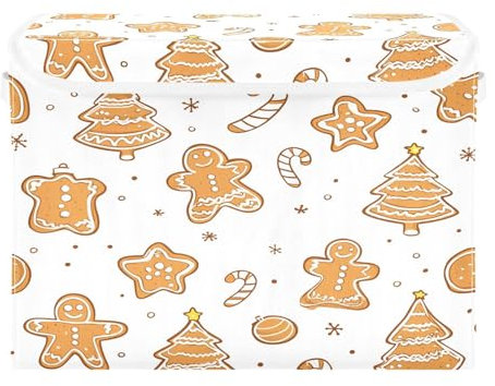 Ewusp Scatole natalizie di pan di zenzero con coperchio e manici, grandi, pieghevoli, in tessuto, per armadio, organizer per casa, ufficio, stanza dei bambini