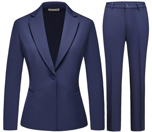 MODFUL Conjunto de 2 piezas para mujer, traje de negocios y pantalones, ajustado, chaqueta blazer con un botón, traje de trabajo para oficina, marino, M