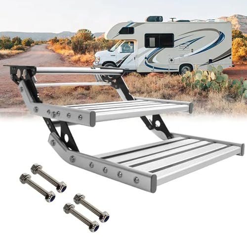 guoyjmm Marchepied de Camping-Car en Alliage d'aluminium, Marchepieds Pliables Manuel, Entry Escabeau de Caravane à Marche Charge maximale 150 kg pour Camping Car Remorque Camion,2-WithoutLight