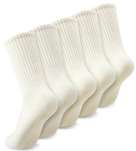 Utensilsto 5 Paar Pilates Socken, Weiße Stoppersocken Yoga Socks Damen, 35-38 Antirutschsocken, Anti Rutsch Grip Sock für Pilates, Ballett, Tanz, Trampolin, Yoga