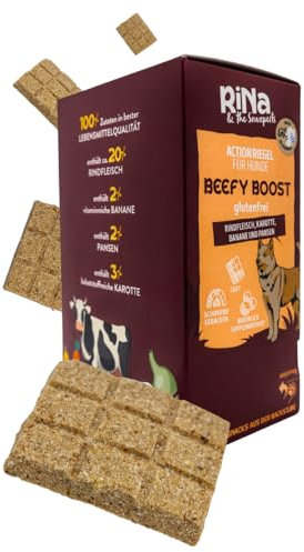 Superfood Hundekuchen Riegelbox 10× Beefy Boost – Glutenfrei & ohne Zusatzstoffe – Mit Rindfleisch, Karotte, Pansen & Banane – Soft, leicht portionierbar & gesund – von RiNa hochwertiges Hundefutter