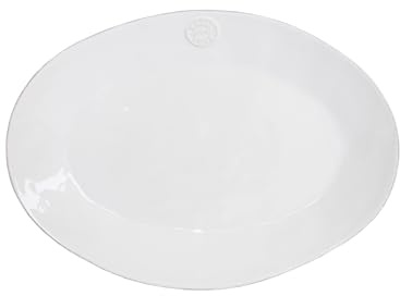 Costa Nova fuente oval Nova: Hecha de gres fino blanco, acabada a mano, resistente a temperaturas extremas, apta para microondas, horno, congelador y lavavajillas, apilable, 40 x 28,3 x 4,5 cm