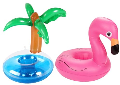 HDGSAFD 1 Stück Kokosnussbaum Aufblasbarer Untersetzer Und 1 Stück Flamingo Aufblasbarer Untersetzer, Wasser Schwimmender Untersetzer, Pool -Partyzubehör, Kreativer Untersetzer.