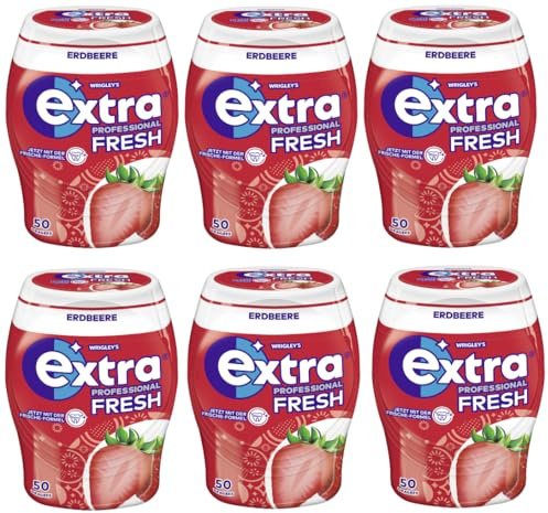 EXTRA PROFESSIONAL Fresh Dose Erdbeere 6x50 Dragees (6 Dosen) Kaugummi I Zahnpflege I Zuckerfrei I Frischer Atem - Atemerfrischer