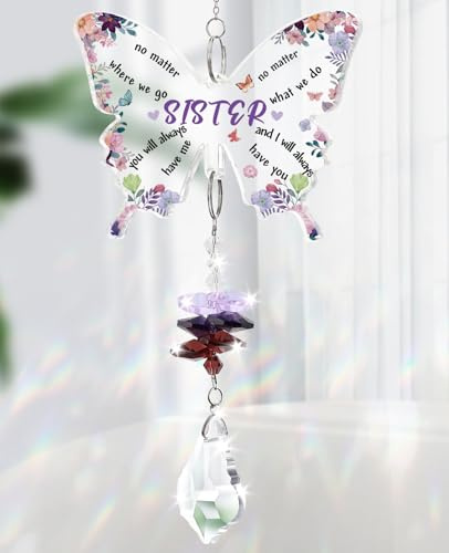 Sister Birthday Gifts, Crystal Suncatcher Big Sister Gifts for Little Girls | Butterfly Crystal Gift for Sister from Sis Brother, Present for Sisters in Law on Birthday Christmas Graduation New Year